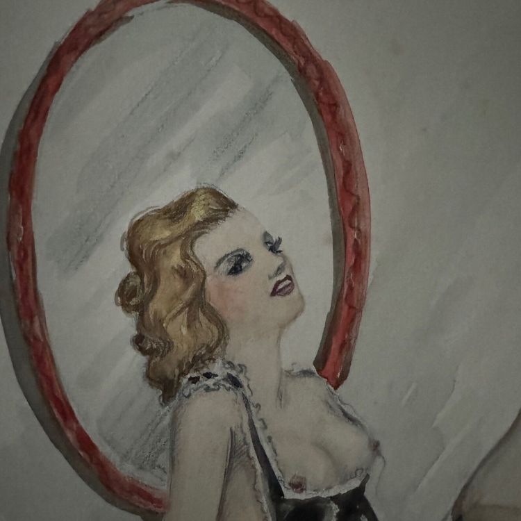 Dessin 1900 jeune femme sur un sofa