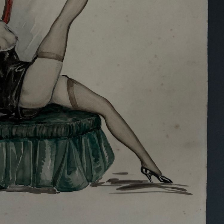 Dessin 1900 jeune femme sur un sofa