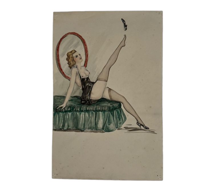 Dessin 1900 jeune femme sur un sofa