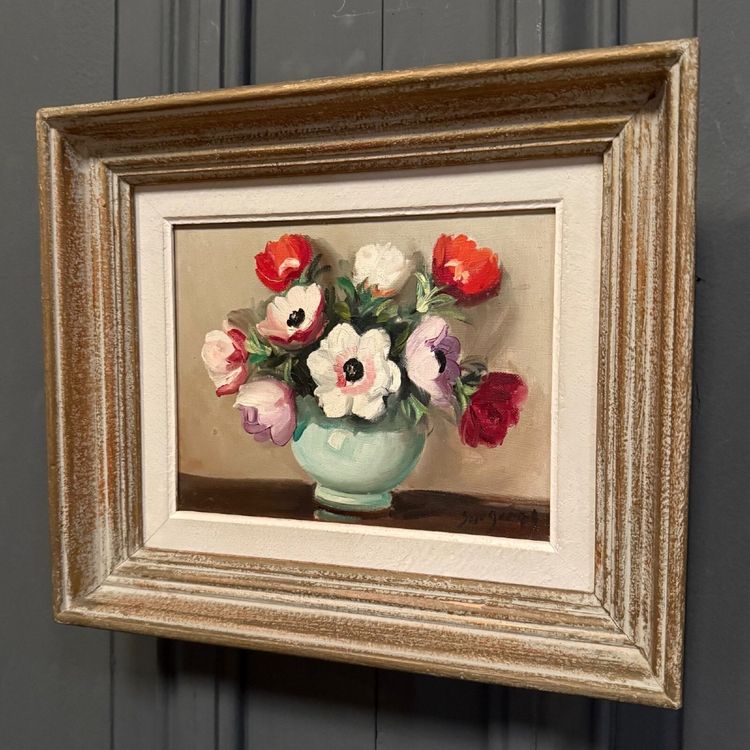 Olio su tela Natura morta con bouquet di fiori XX secolo