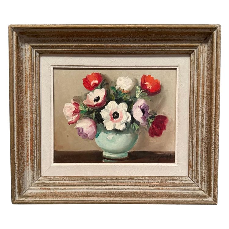 Olio su tela Natura morta con bouquet di fiori XX secolo