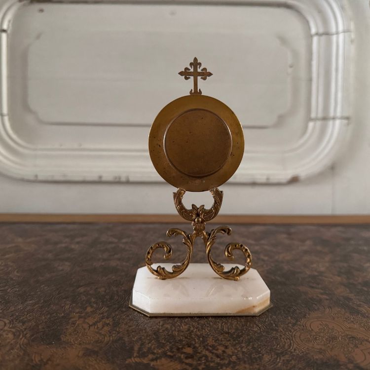 18th century bronze reliquary on marble base