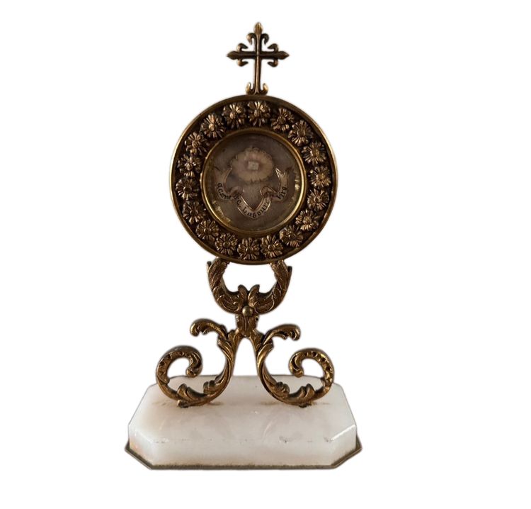 18th century bronze reliquary on marble base