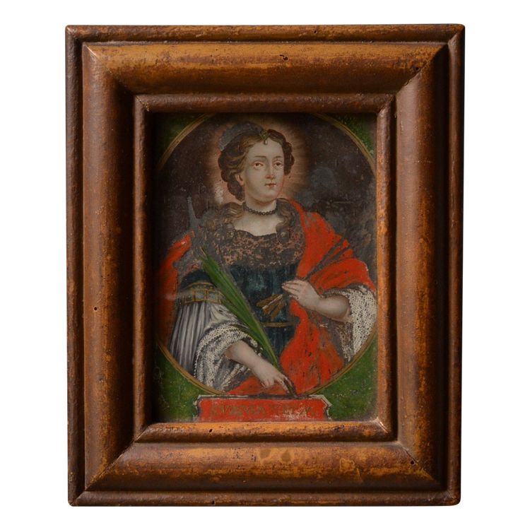 Peinture sur verre représentant Sainte Ursule 