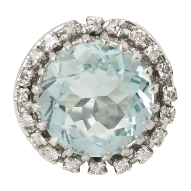 Large ring in white gold, platinum, aquamarine and diamonds