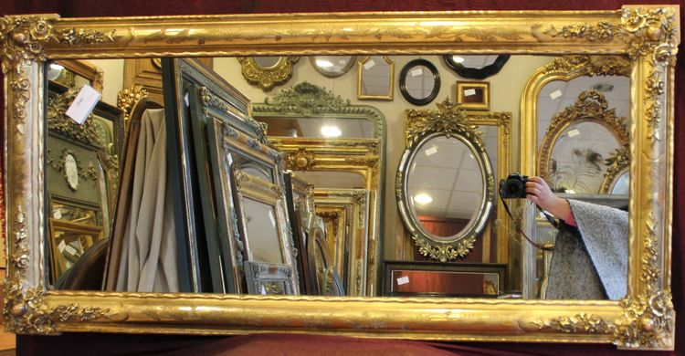 63 X 130 cm Antico specchio da restauro orizzontale, foglia d'oro, vetro di mercurio