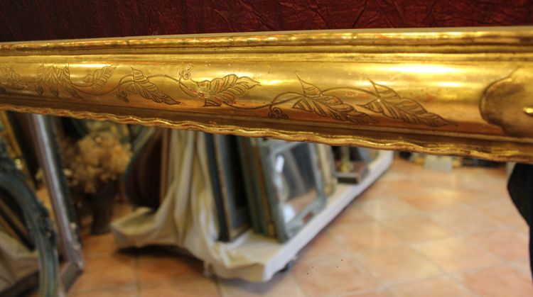 63 X 130 cm Antico specchio da restauro orizzontale, foglia d'oro, vetro di mercurio