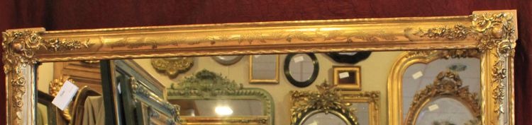 63 X 130 cm Antico specchio da restauro orizzontale, foglia d'oro, vetro di mercurio
