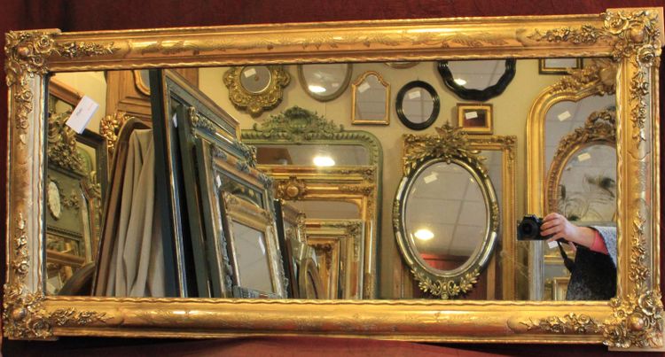 63 X 130 cm Antico specchio da restauro orizzontale, foglia d'oro, vetro di mercurio