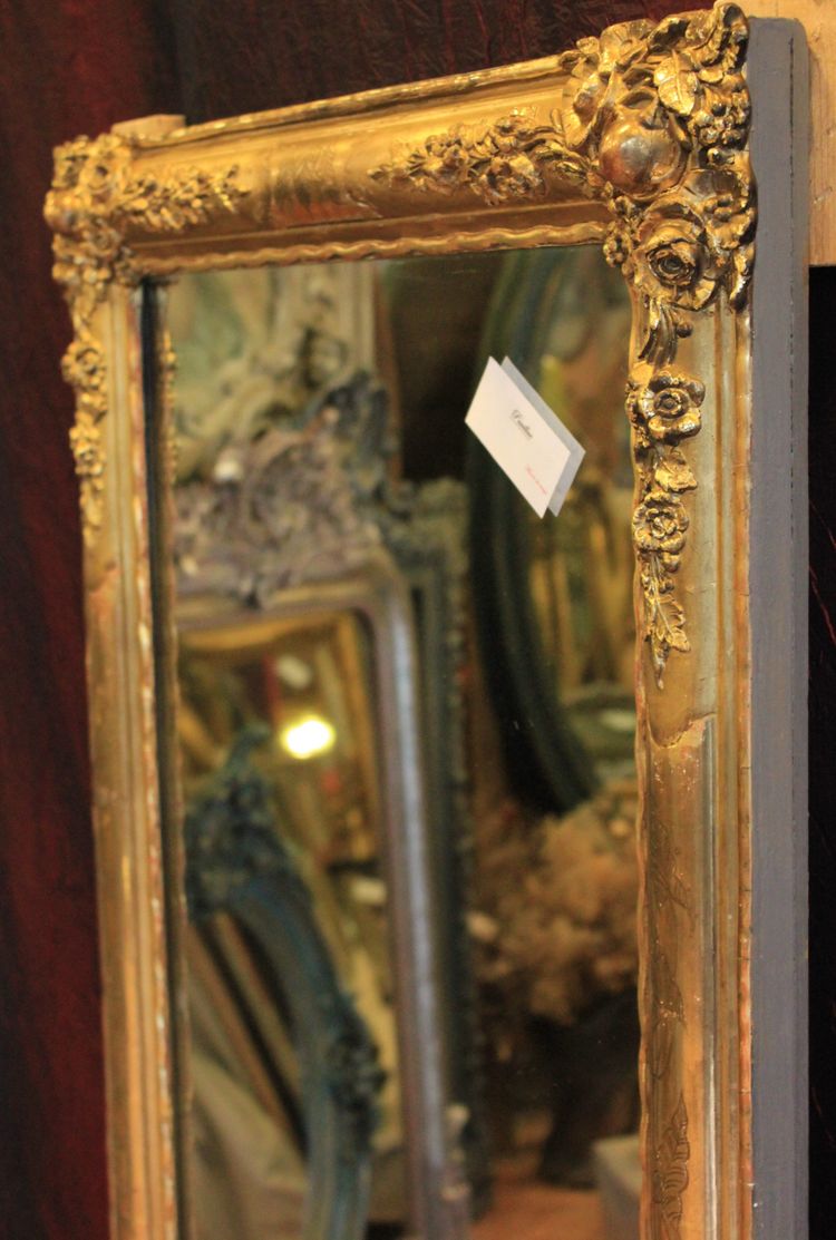 63 X 130 cm Antico specchio da restauro orizzontale, foglia d'oro, vetro di mercurio