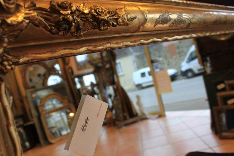 63 X 130 cm Antico specchio da restauro orizzontale, foglia d'oro, vetro di mercurio