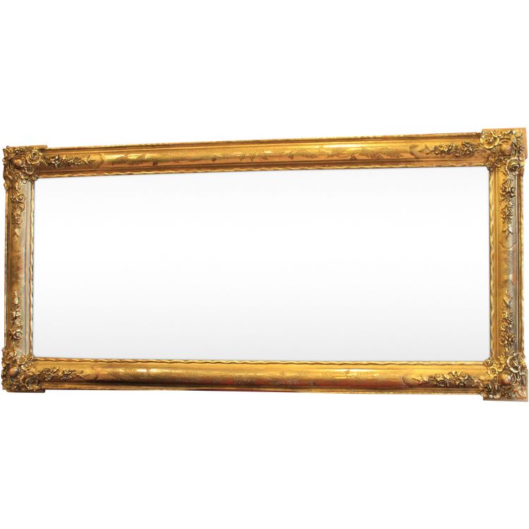 63 X 130 cm Antico specchio da restauro orizzontale, foglia d'oro, vetro di mercurio