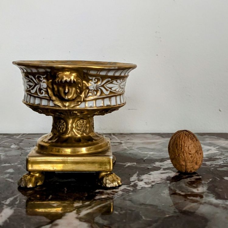 Darte Frères - piccolo calamaio Impero, Restauro - porcellana dorata