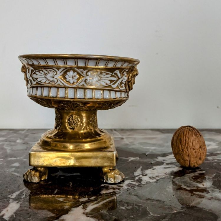 Darte Frères - piccolo calamaio Impero, Restauro - porcellana dorata