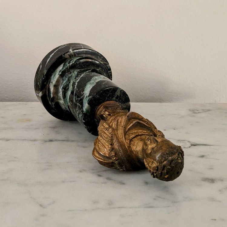 Italia, 1700 circa - busto in bronzo dorato di un imperatore romano - base verde mare