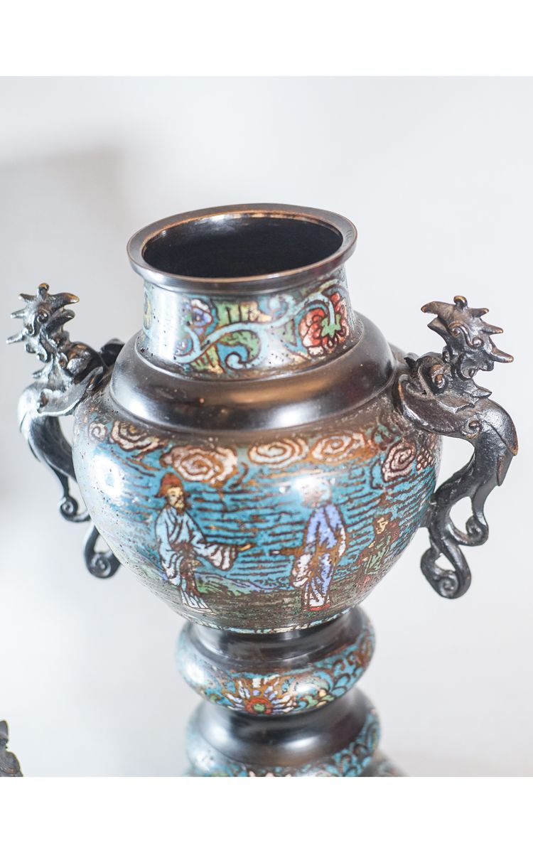 Grand brûle-parfum bronze polychrome, Chine, fin XIXéme-Début XXème