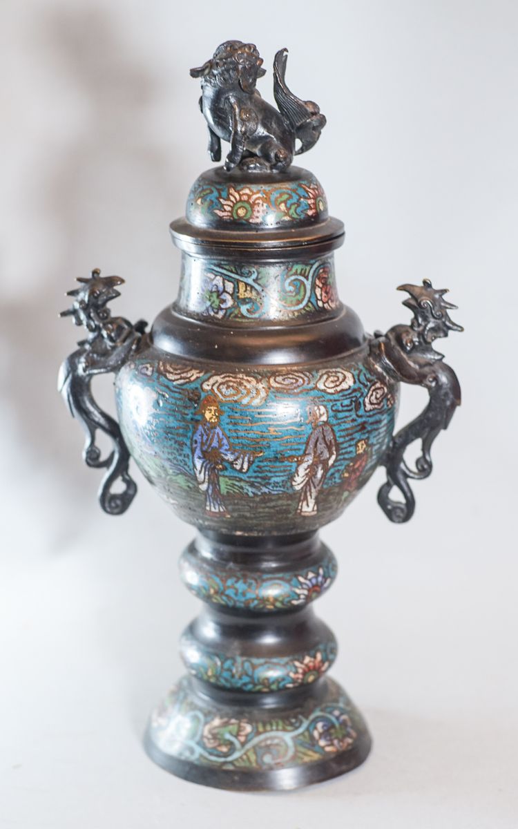 Grand brûle-parfum bronze polychrome, Chine, fin XIXéme-Début XXème