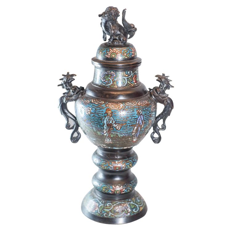 Grand brûle-parfum bronze polychrome, Chine, fin XIXéme-Début XXème