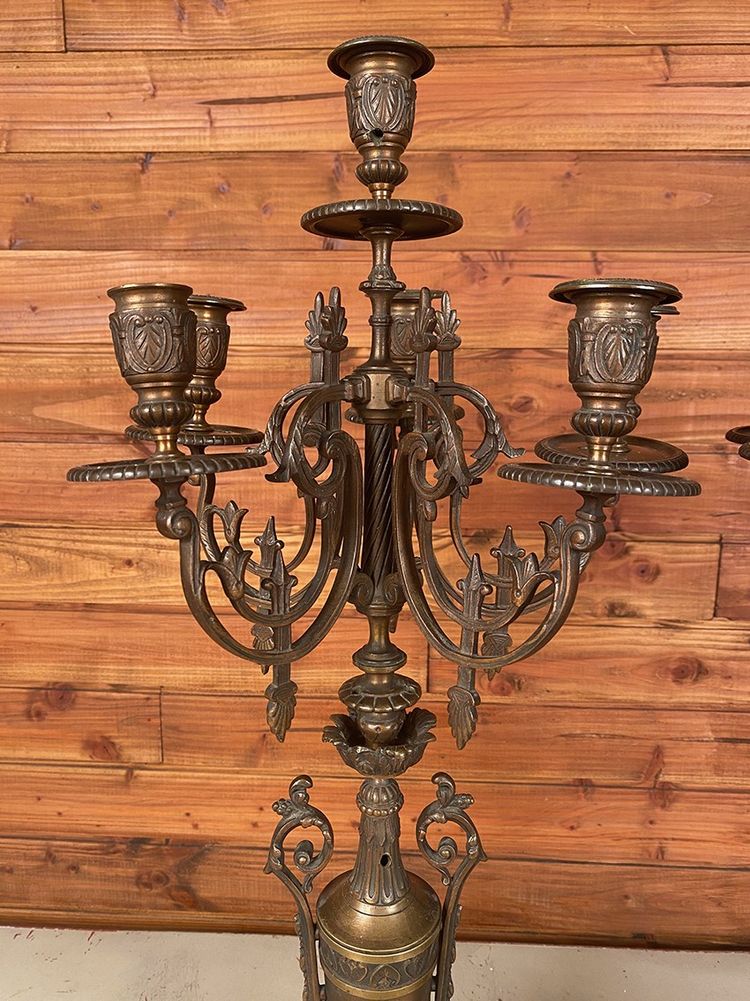 Large pair of bronze and marble candelabra, 19th century