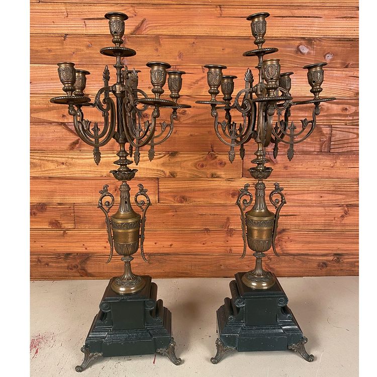 Large pair of bronze and marble candelabra, 19th century