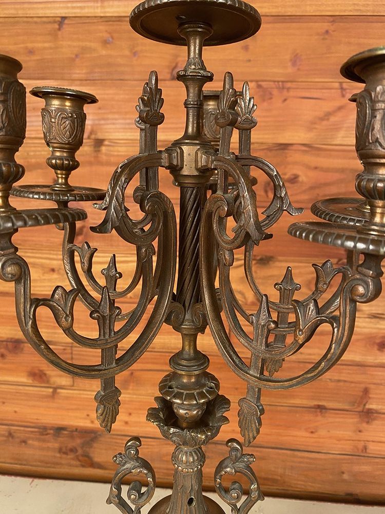 Large pair of bronze and marble candelabra, 19th century