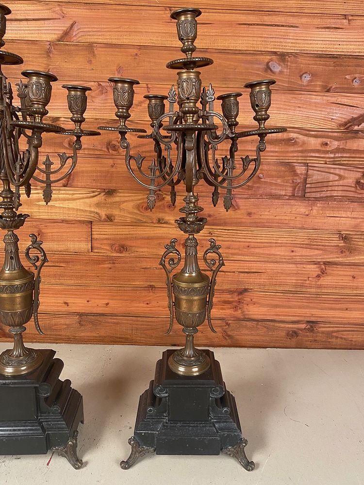 Large pair of bronze and marble candelabra, 19th century