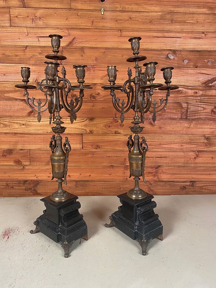 Large pair of bronze and marble candelabra, 19th century