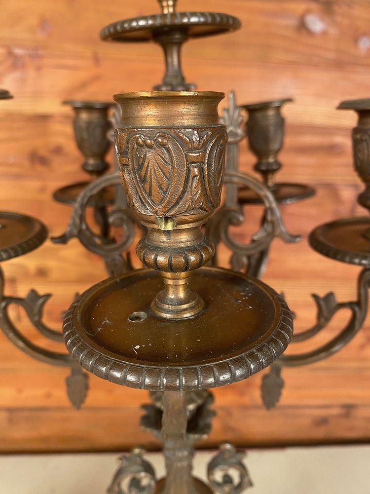 Large pair of bronze and marble candelabra, 19th century