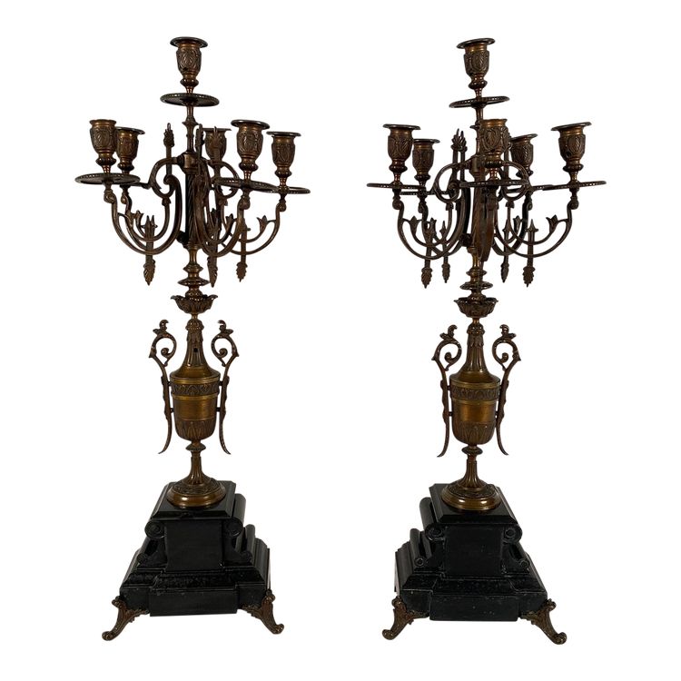 Grande coppia di candelabri in bronzo e marmo, XIX secolo