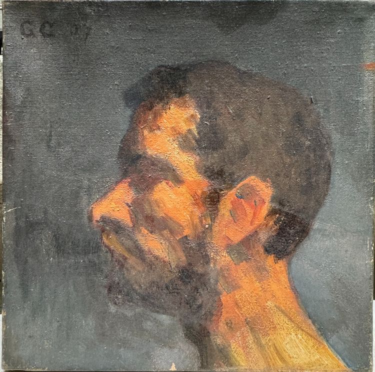Scuola francese - Ritratto di uomo di profilo, monogramma GG, 1907