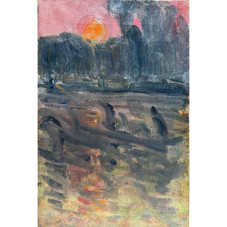 Ecole Française Impressionniste - Setting sun on the river, circa 1890
