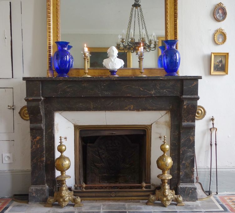 Pair of large Royalist andirons with marmosets, Louis XIV style