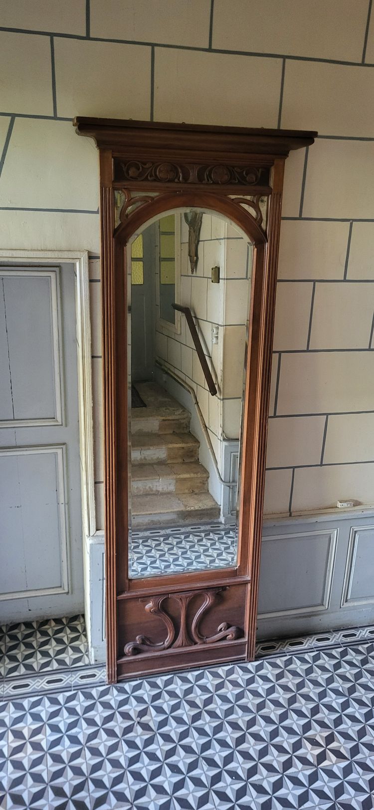 Elément de boiserie Miroir / Art Nouveau / Acajou