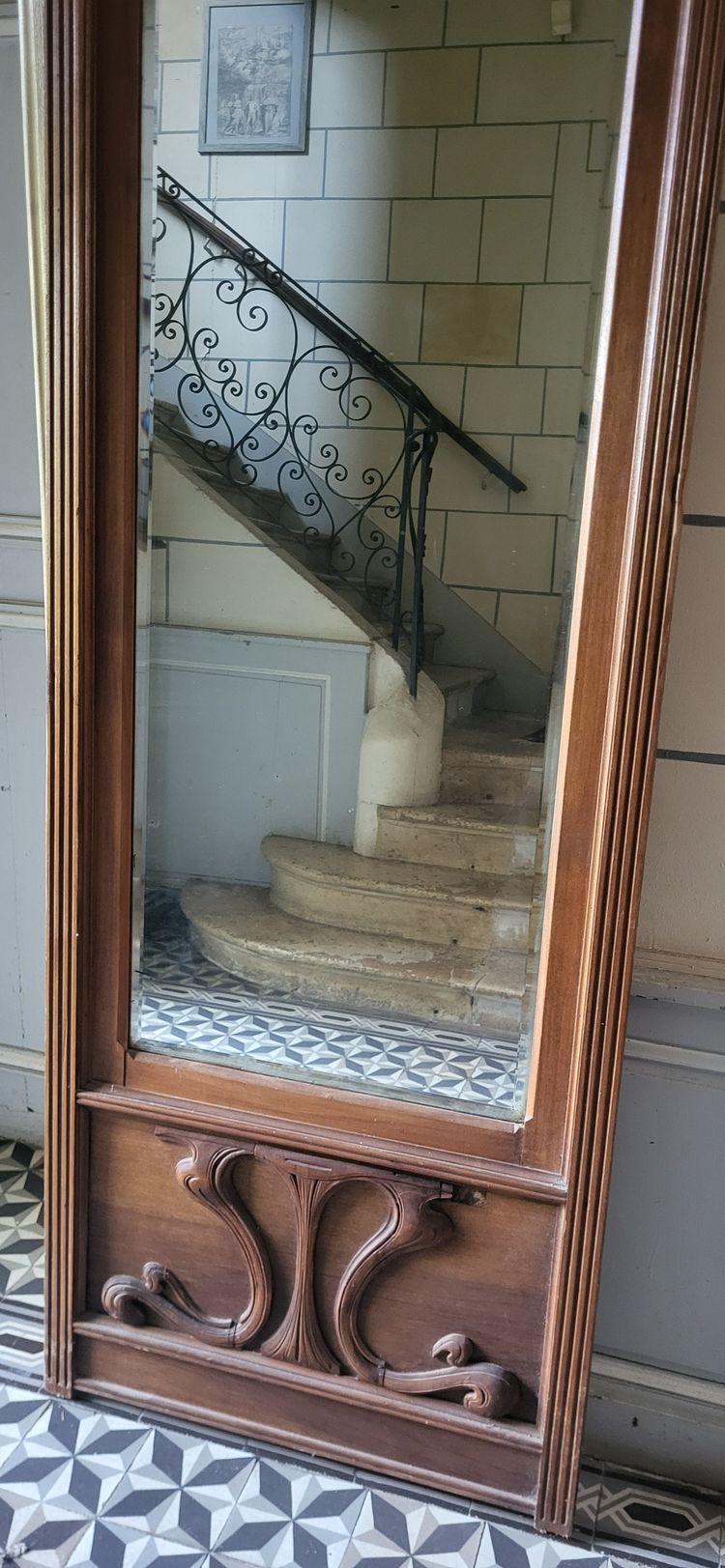 Elément de boiserie Miroir / Art Nouveau / Acajou