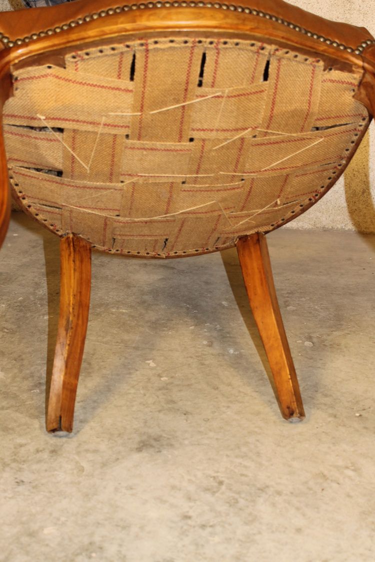 19th century Louis XV style walnut desk armchair upholstered in havana leather