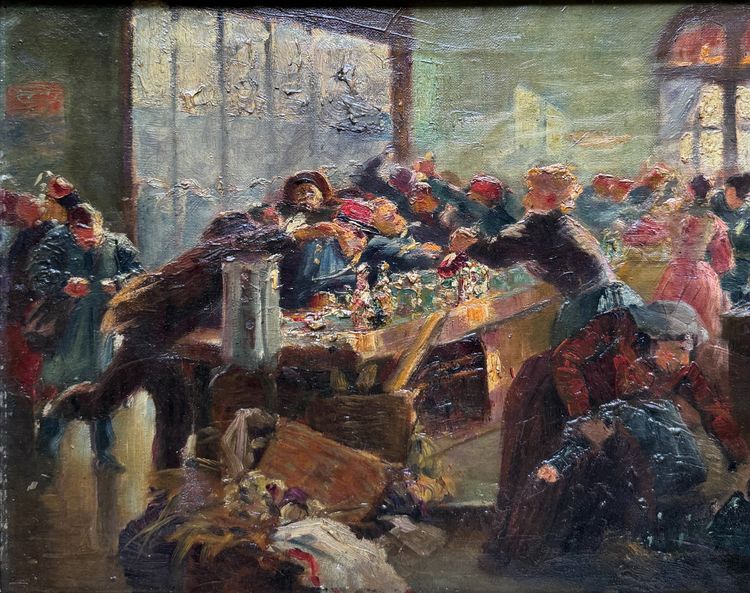 Ecole française de la fin du XIXème siècle - Lebhaftes Pariser Bistro, circa 1890