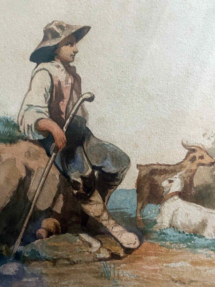 Hängende Gemälde XIX° neapolitanische Schule "Fischerpaar" signiert N. Blangini