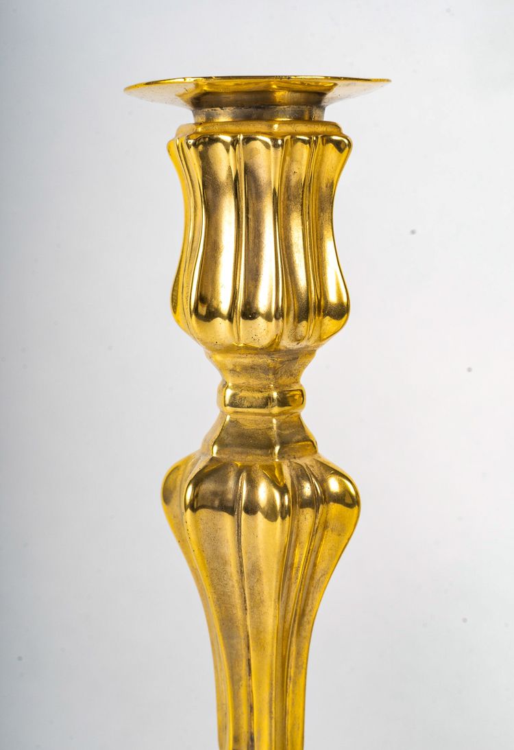 Pair of Gilt Bronze Candlesticks with Crowned C Mark from the Louis XV Period
