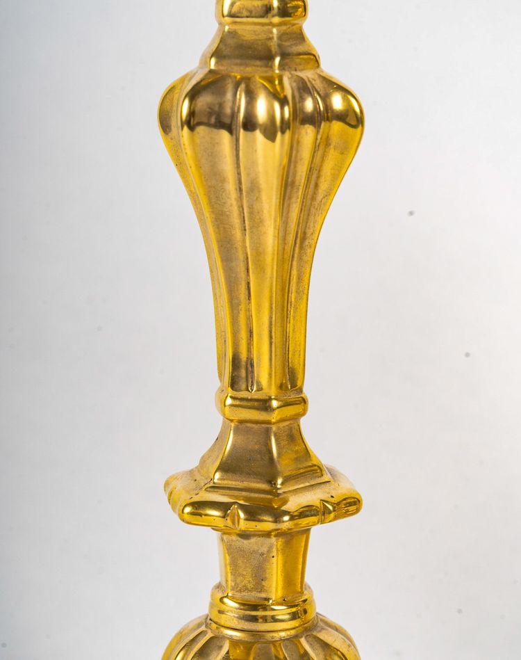 Pair of Gilt Bronze Candlesticks with Crowned C Mark from the Louis XV Period