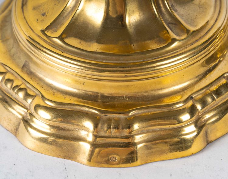 Pair of Gilt Bronze Candlesticks with Crowned C Mark from the Louis XV Period