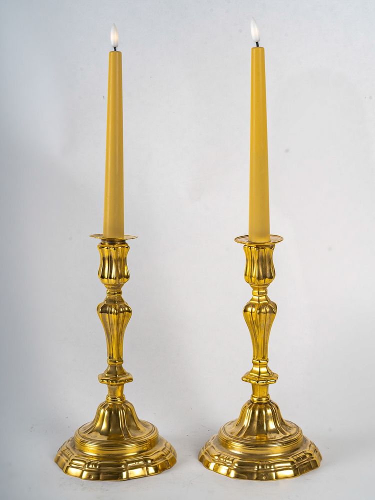 Pair of Gilt Bronze Candlesticks with Crowned C Mark from the Louis XV Period