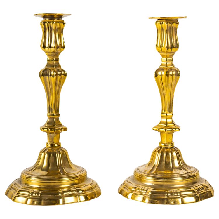 Pair of Gilt Bronze Candlesticks with Crowned C Mark from the Louis XV Period