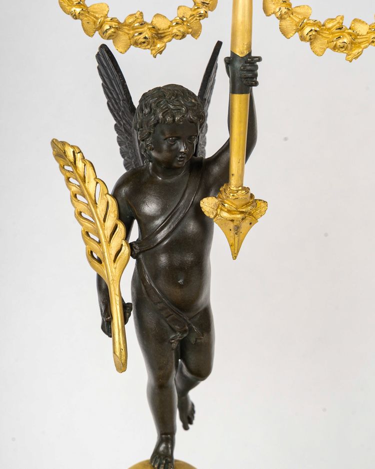 François Louis Savart - Paire de candélabres en bronze à décor d’Amours ailés, époque Empire