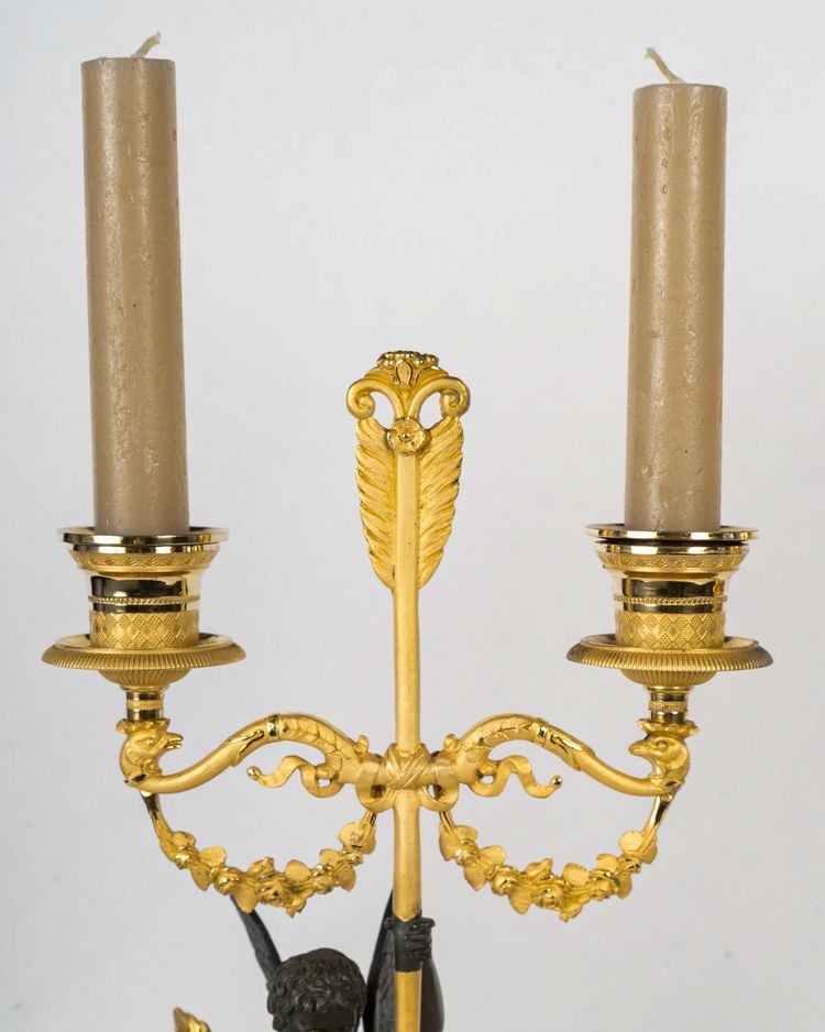 François Louis Savart - Paire de candélabres en bronze à décor d’Amours ailés, époque Empire