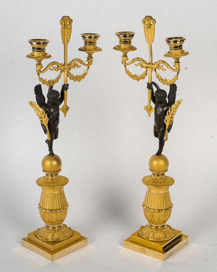 François Louis Savart - Paire de candélabres en bronze à décor d’Amours ailés, époque Empire