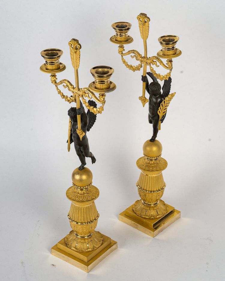 François Louis Savart - Paire de candélabres en bronze à décor d’Amours ailés, époque Empire