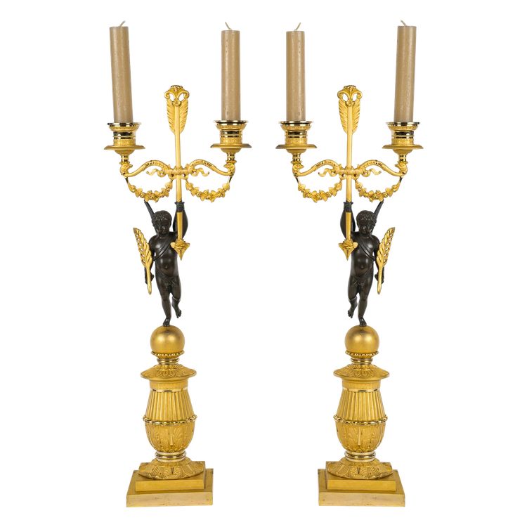 François Louis Savart - Paire de candélabres en bronze à décor d’Amours ailés, époque Empire
