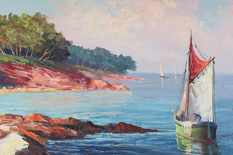 Marine, Côte Azur, 100 cm, signed: Louis AUDREY, circa 1960, French School