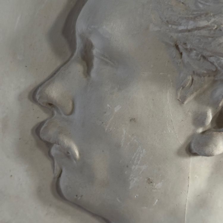 Plaster bas-relief of a man with a mustache from the 19th century, velvet frame