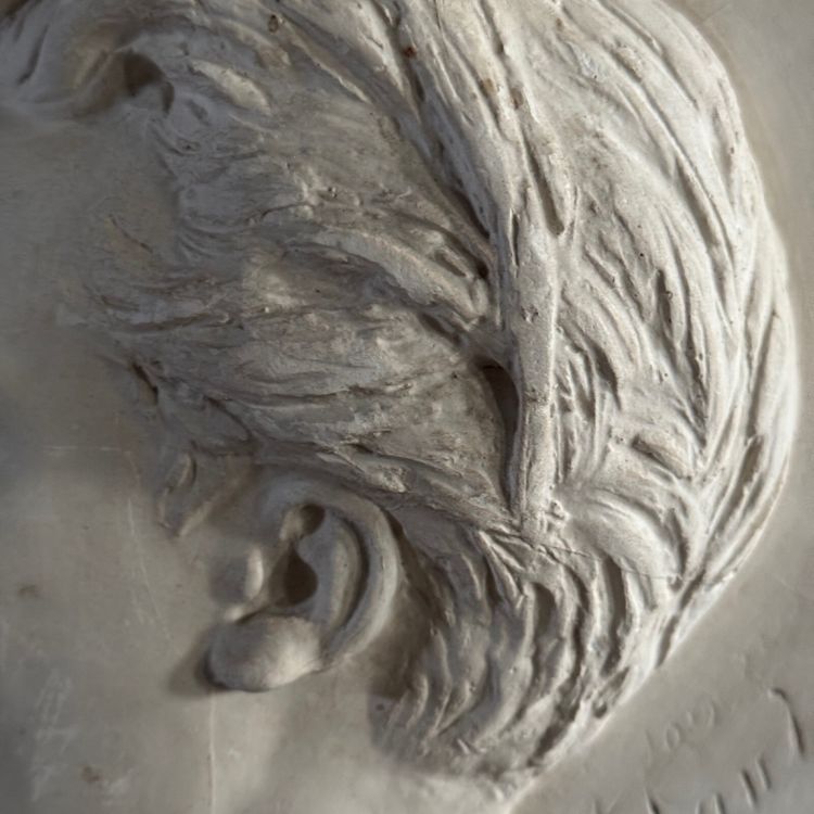 Plaster bas-relief of a man with a mustache from the 19th century, velvet frame